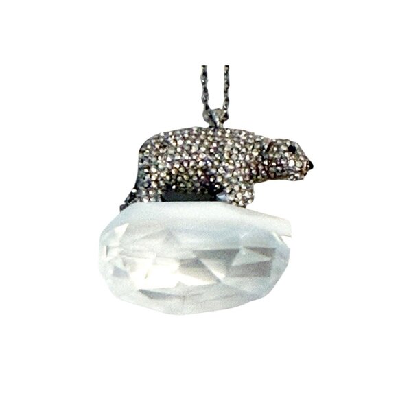 Kate Spade Arctic Friends Polar Bear PaVe’ Crystal Pendant Necklace Silvertone - Picture 1 of 7